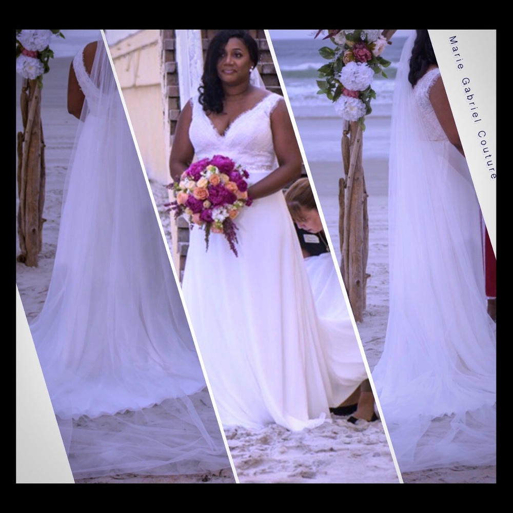 Sleeveless V-shaped Neckline Wedding Gown